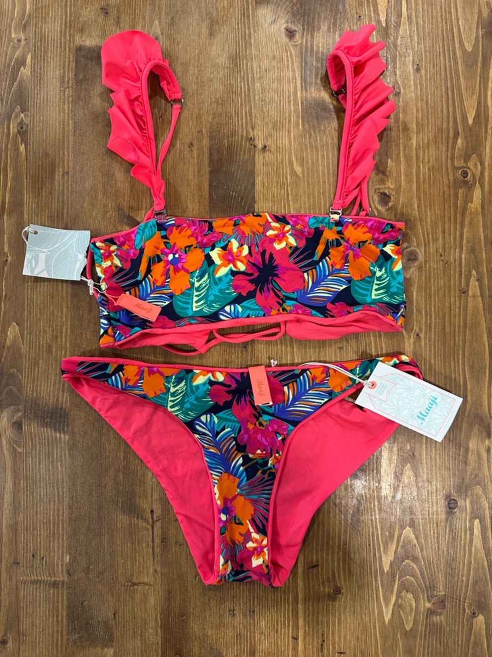 Maaji Reversible Tropical Pink Bikini Set Sz Small NWT